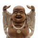Statueta Lemn Buddha fericit cu mâinile sus - Alb 40 cm Statueta Lemn Buddha fericit cu mâinile sus - Alb 40 cm